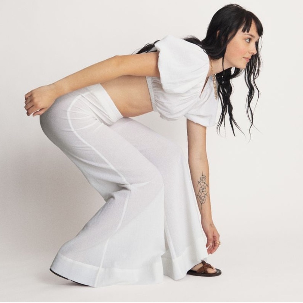 Suzie Kondi ELIRA white gauze cotton stretch PALAZZO pants